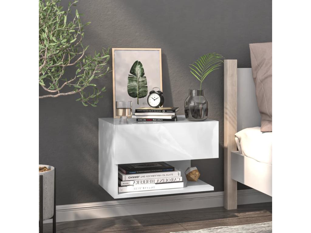 Wall-mounted bedside table, glossy white, 12760LDQQ