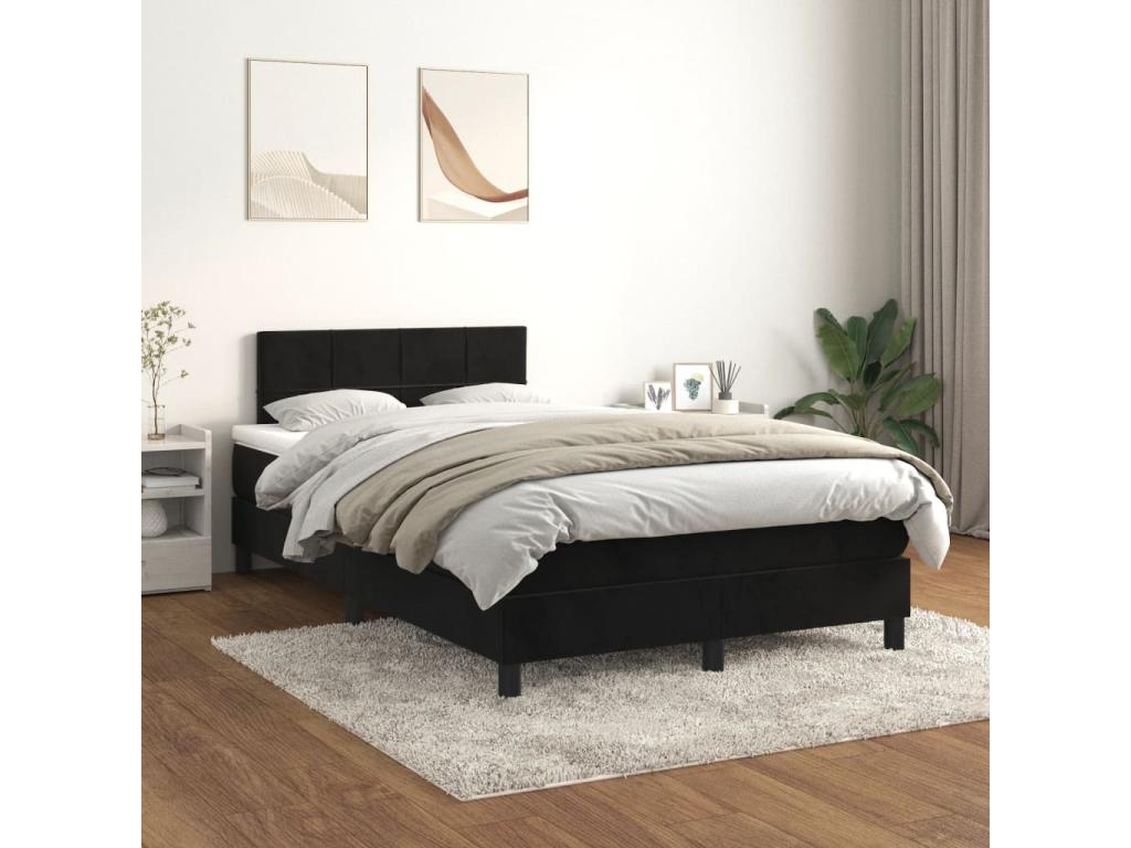 Upholstered bed base with mattress, black, 120x200 cm, velvet, 49671UDHI
