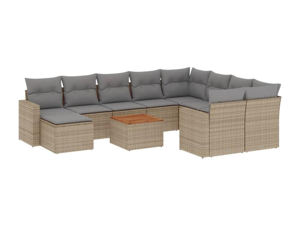 Bohometop 11-piece garden furniture set and cushions, beige woven resin, 22245KTCD