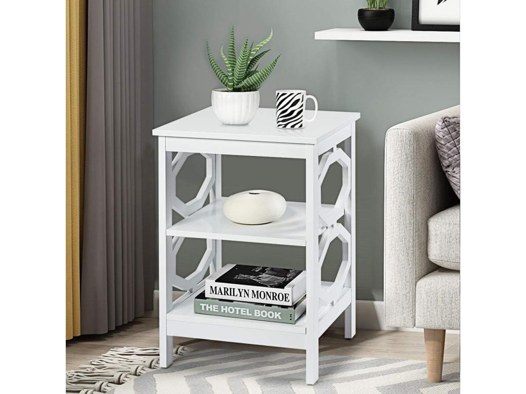 3-Tier Bedside Table, Side Table, Nightstand, Coffee Table, Simple and Contemporary Design for Bedroom, Living Room, 40x40x61cm, White