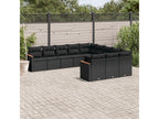 11-piece garden furniture set with cushions, black resin wicker, 61312QBXB