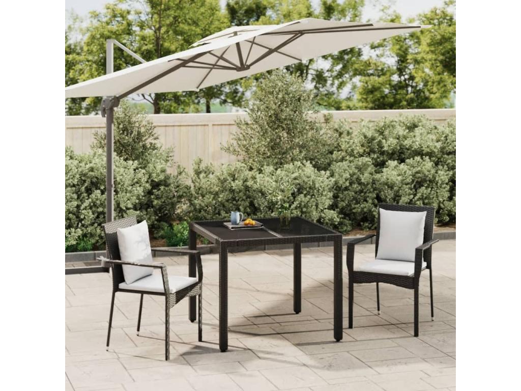 3-piece garden dining set with cushions, black