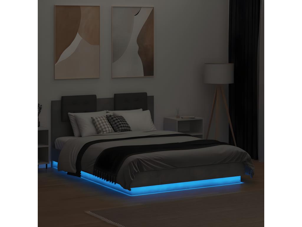 Bed frame with LED lighting, mattress not included, concrete grey, 120x190 cm, 16002NBIE