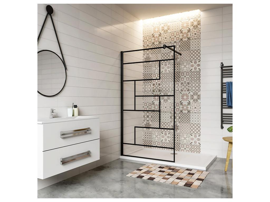Walk-in shower screen 70x200cm with black support bar, extendable 70-120cm, 8mm anti-limescale glass, modern style 97754GFAV