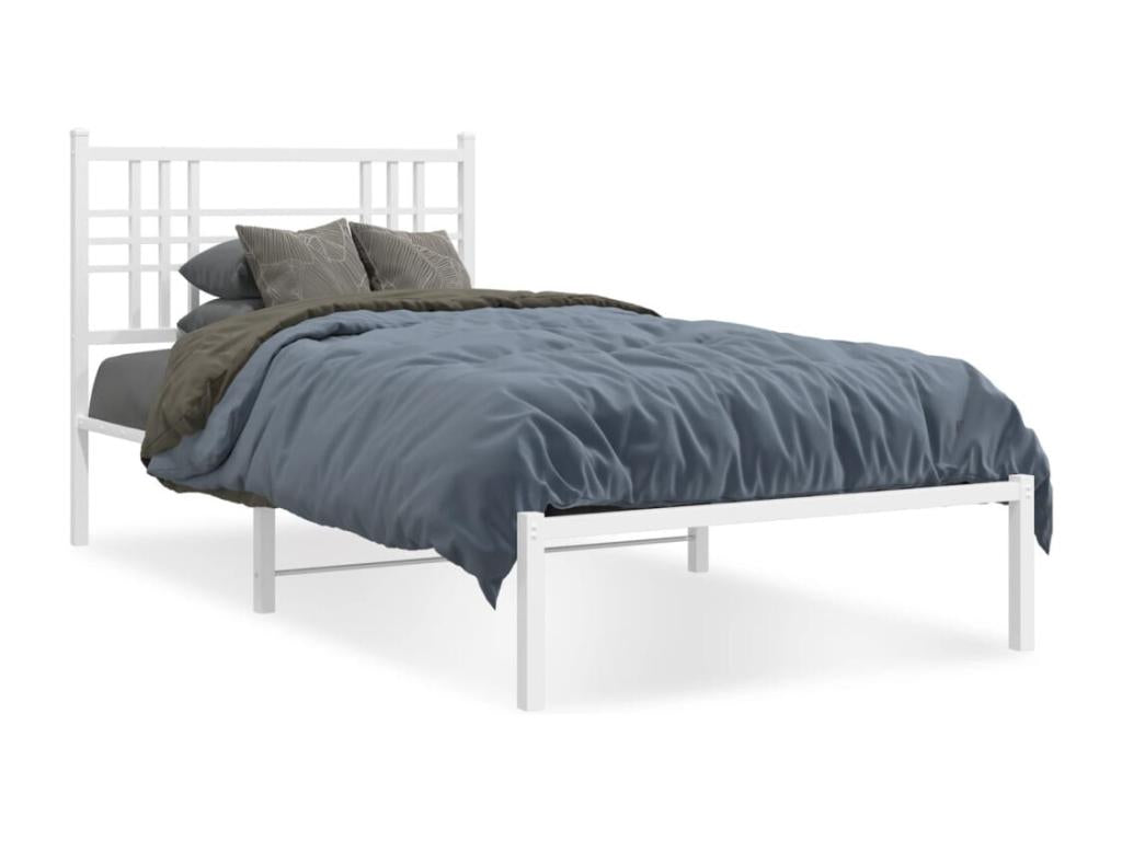 Metal bed frame with white headboard, 107x203 cm, 51475EJEA