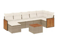 8-piece garden furniture set with cushions, beige woven resin