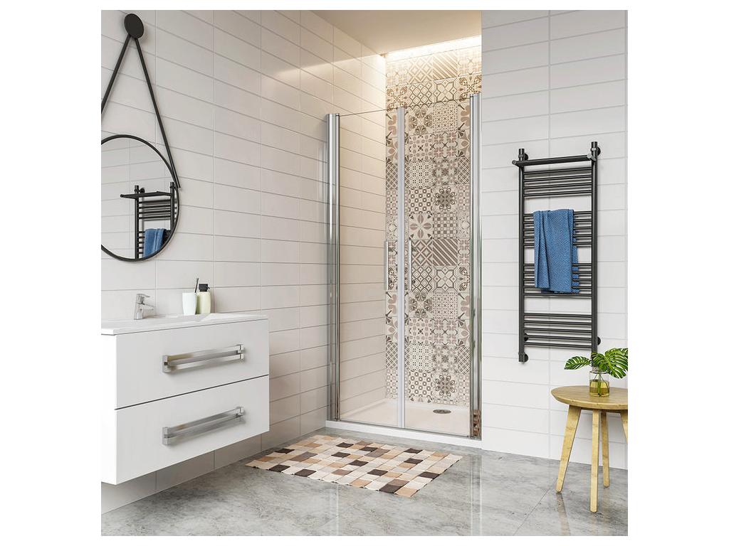 Hinged shower door 110x187cm in 6mm anti-limescale glass with white shower tray 110x80x3cm 44969IXQY