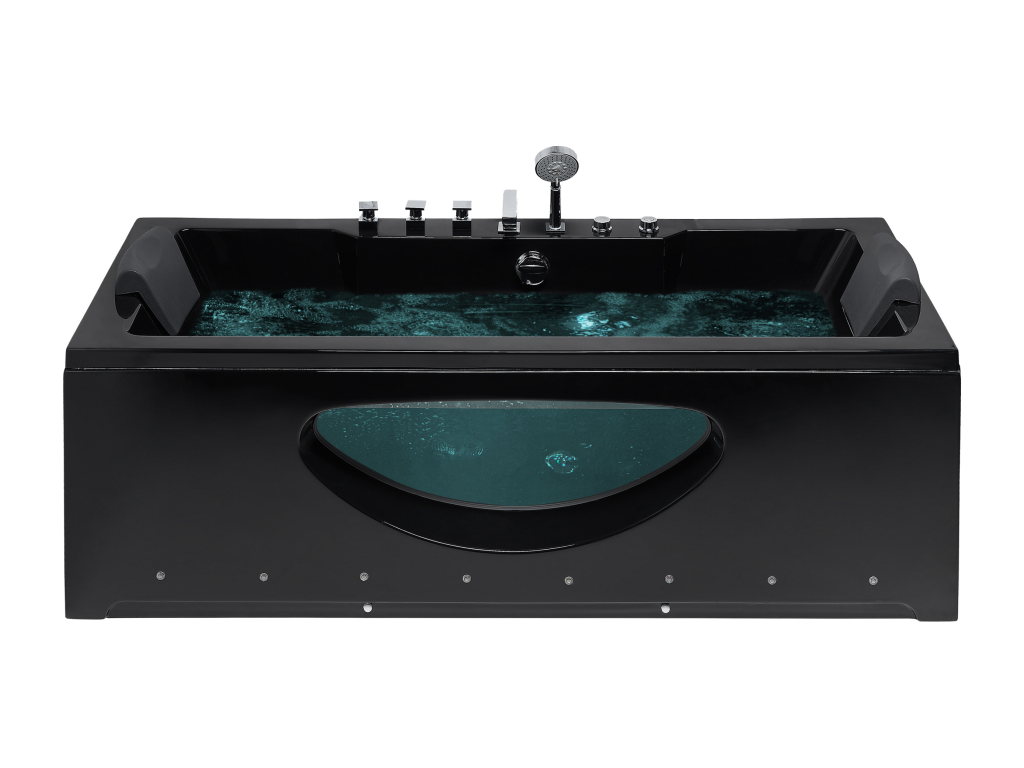 Bohometop 170cm x 80cm Corner Whirlpool Bathtub with LED Lights, Black, 46987SMKS