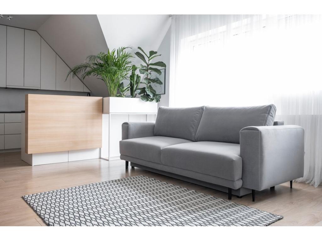 Bohometop 260cm 37200KJVG 4-seater designer convertible sofa in burgundy velvet with black metal legs