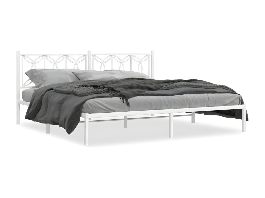 Metal bed frame with white headboard, 193x203 cm, 62700QDTX