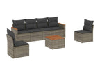 7-piece garden furniture set with cushions, grey woven resin, 99382FZSN
