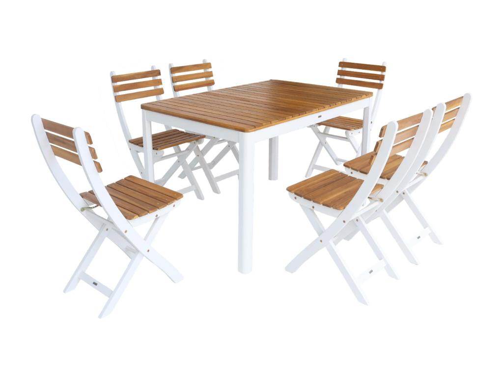 Bohometop garden table with rounded corners - 6 chairs - white - 120x80x75 cm 13791MYYM