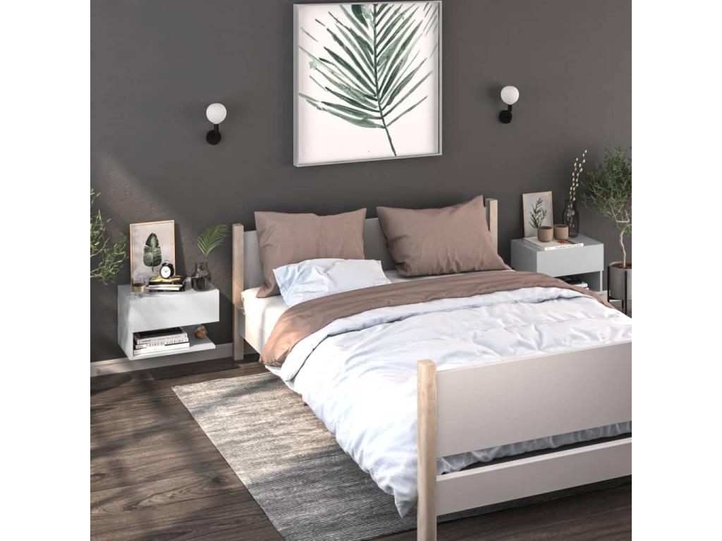 Wall-mounted bedside table, glossy white, 12760LDQQ
