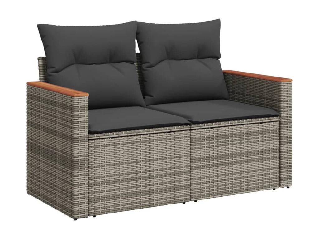 7-piece garden furniture set with cushions, grey woven resin, 99382FZSN