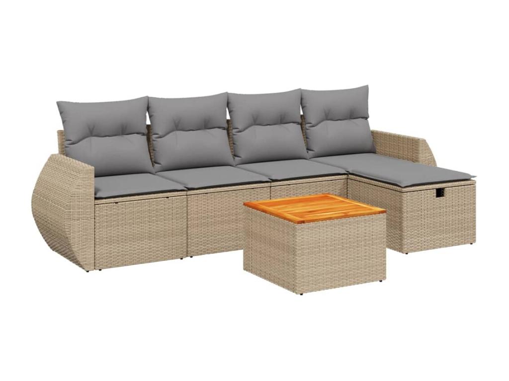 Bohometop 6-piece garden furniture set with cushions, beige wicker resin, 15178KNXL