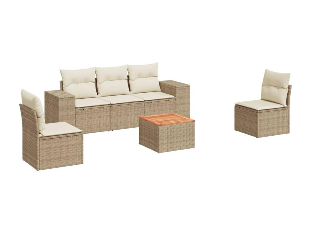 6-piece garden furniture set with cushions, beige woven resin, 69556RDOF