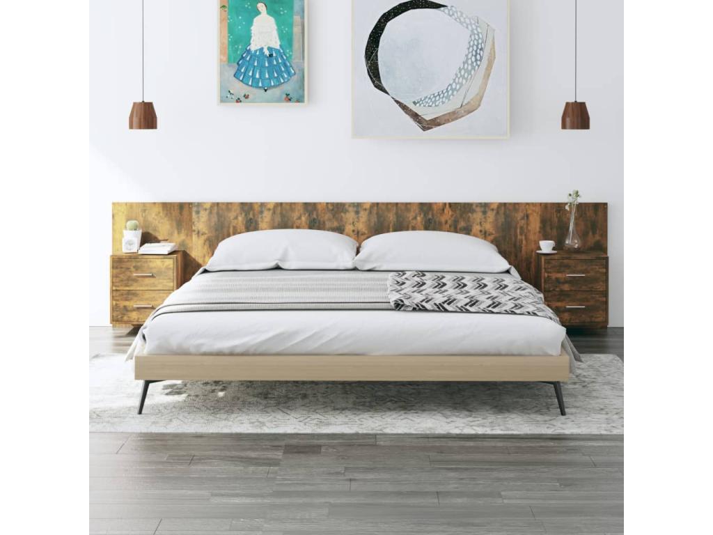 Headboard with cabinets, smoked oak, engineered wood