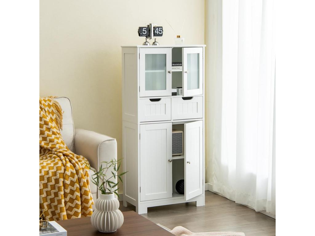 Bathroom Column 60x30x128 cm Tall Cabinet with Adjustable Shelves for Living Room Kitchen White