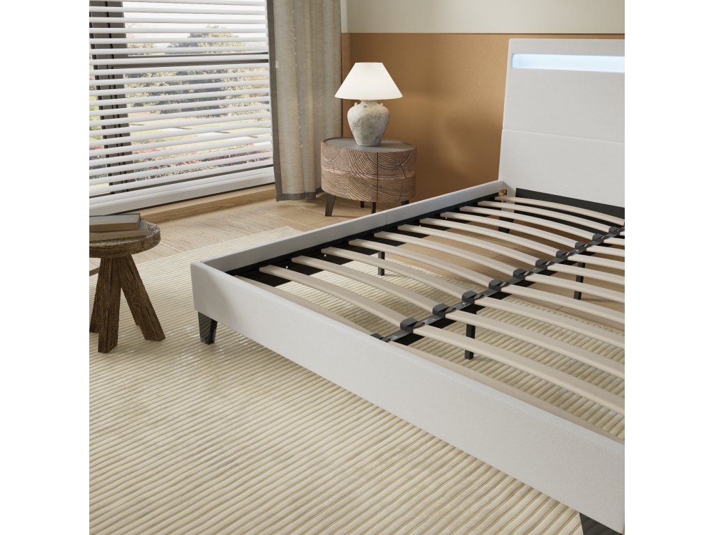 Bed with LED Lighting, White Faux Leather, 140x200 cm