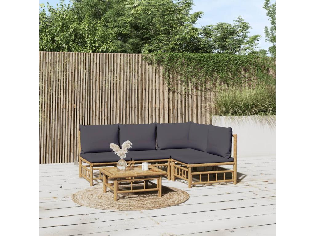 Bohometop 5-piece garden furniture set with dark grey cushions 74634ULCB