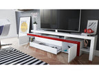 White and grey lacquered TV stand with LED lighting, 52x227x35 cm