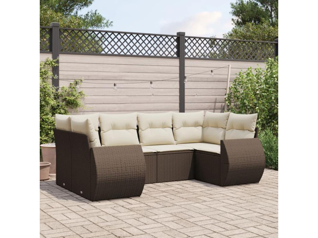 6-piece garden furniture set with cushions, brown woven resin