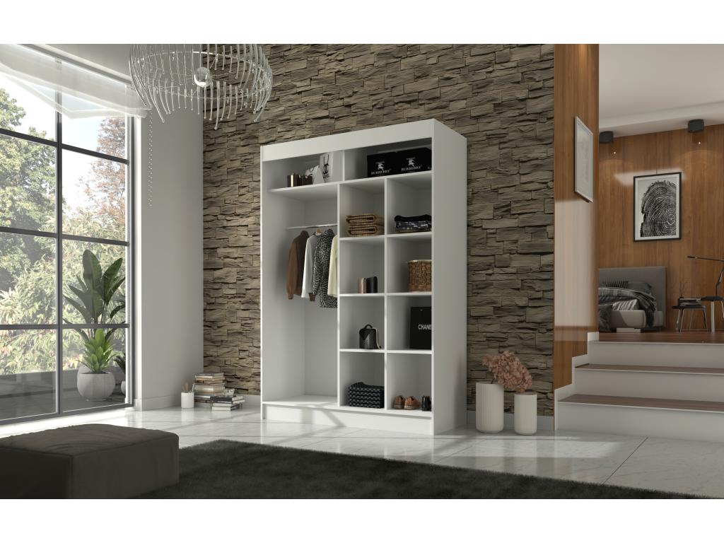 Bohometop Sliding Door Wardrobe in Matte White and Black Lacquered Wood - 3 Sizes - Width 150 cm 77799LTPV