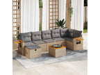 8-piece garden furniture set with cushions, beige wicker resin, 90200JCZU