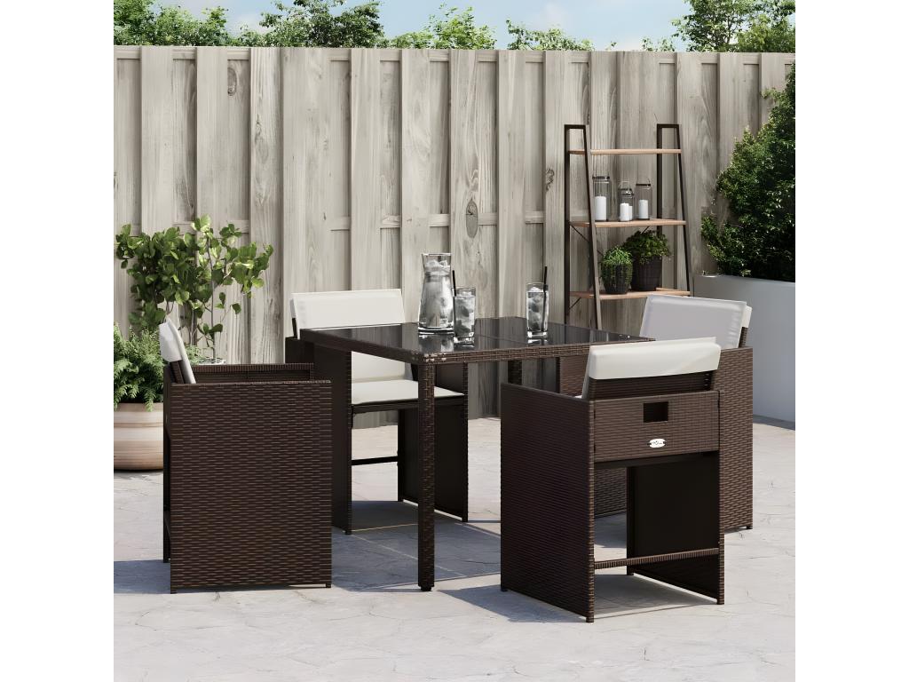 Garden chairs with cushions, set of 4, brown wicker resin, 67061SLTX