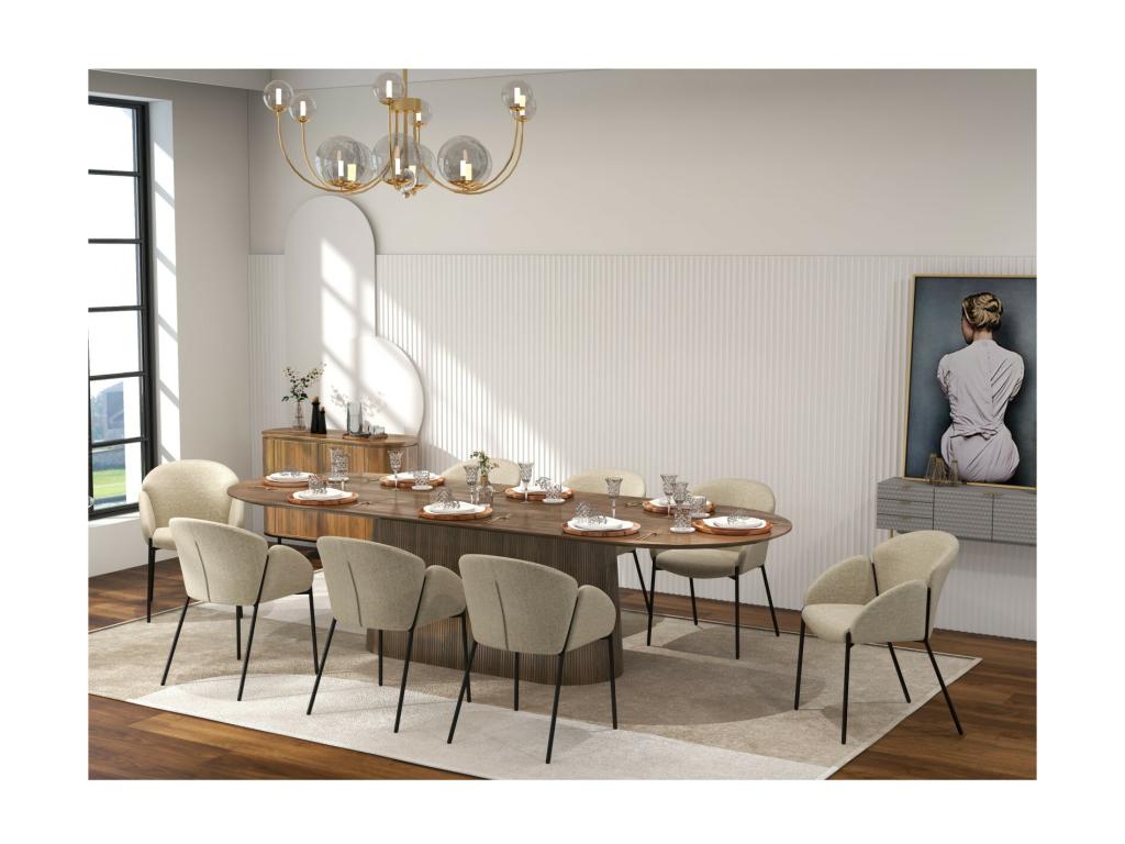 Bohometop Luxury Greige Fabric and Black Metal Chair x2 78606LBDS