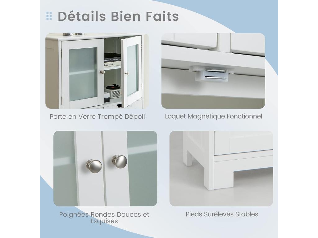 Bathroom Column 60x30x128 cm Tall Cabinet with Adjustable Shelves for Living Room Kitchen White