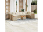 11-piece garden furniture set with beige resin wicker cushions