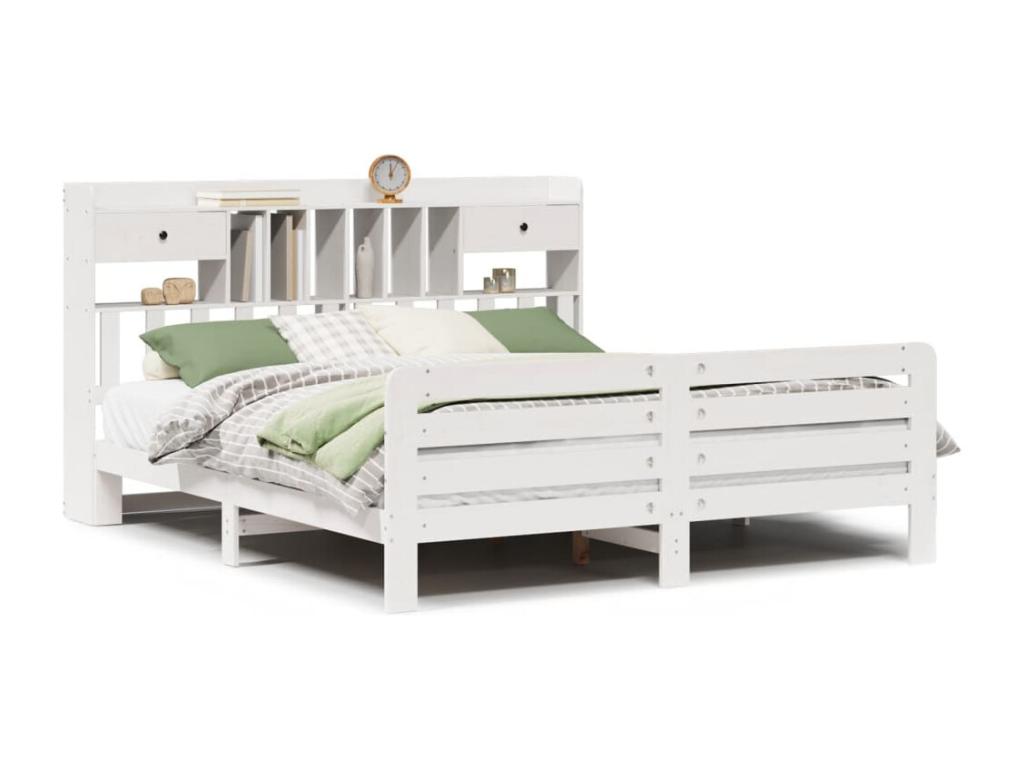 White bookcase bed without mattress, 200x200 cm, solid pine wood, 30725HELE