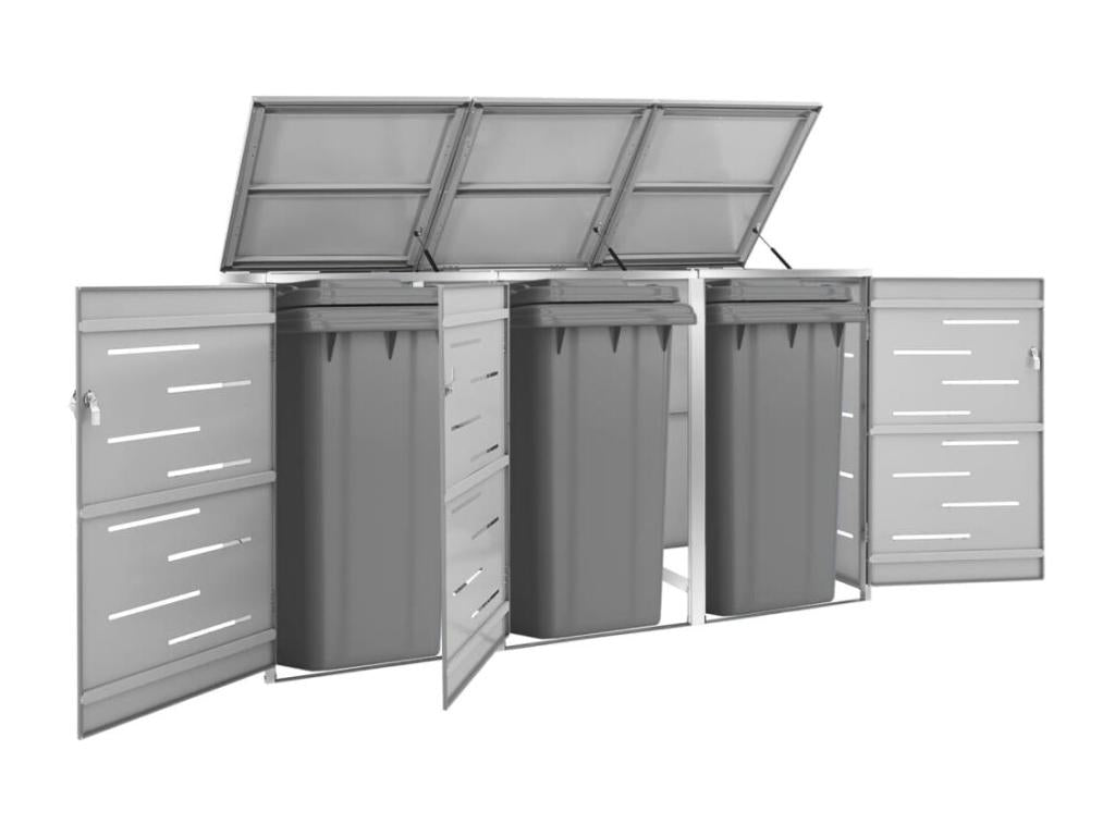Shelter for three bins, 207x77.5x112.5 cm, stainless steel