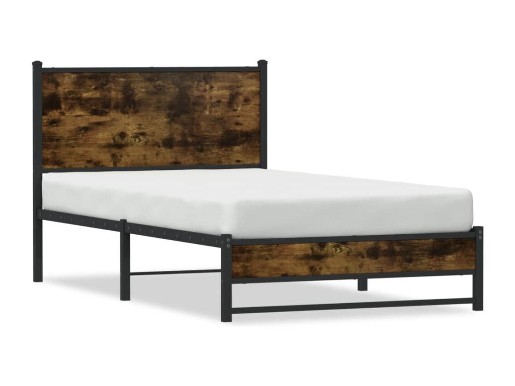 Metal bed frame without mattress, smoked oak, 107x203 cm, 09294JBYV