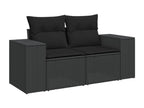 6-piece garden furniture set with cushions, black woven resin