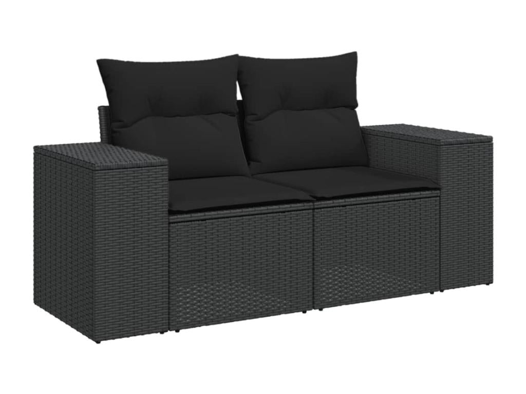 6-piece garden furniture set with cushions, black woven resin