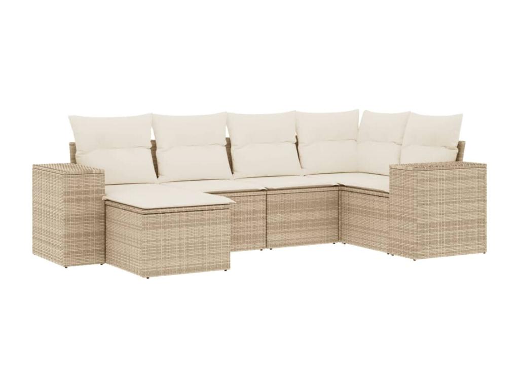 6-piece garden furniture set with cushions, beige woven resin